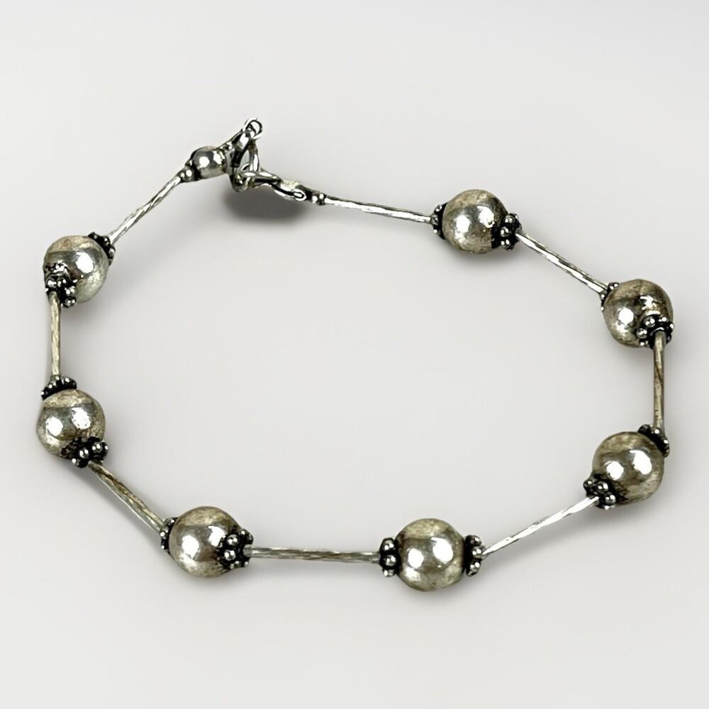 Sterling Silver 925 Ball Bead Station Bracelet 7.5'' Long - 4.8 Grams- Vintage